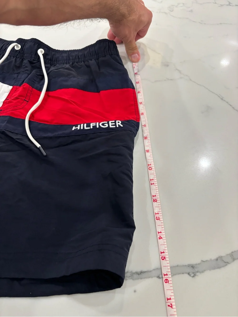 Tommy Hilfiger Navy Swim Trunks with Red & White Panels